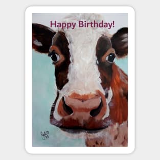 Happy Birthday greeting card featuring cow face Sticker